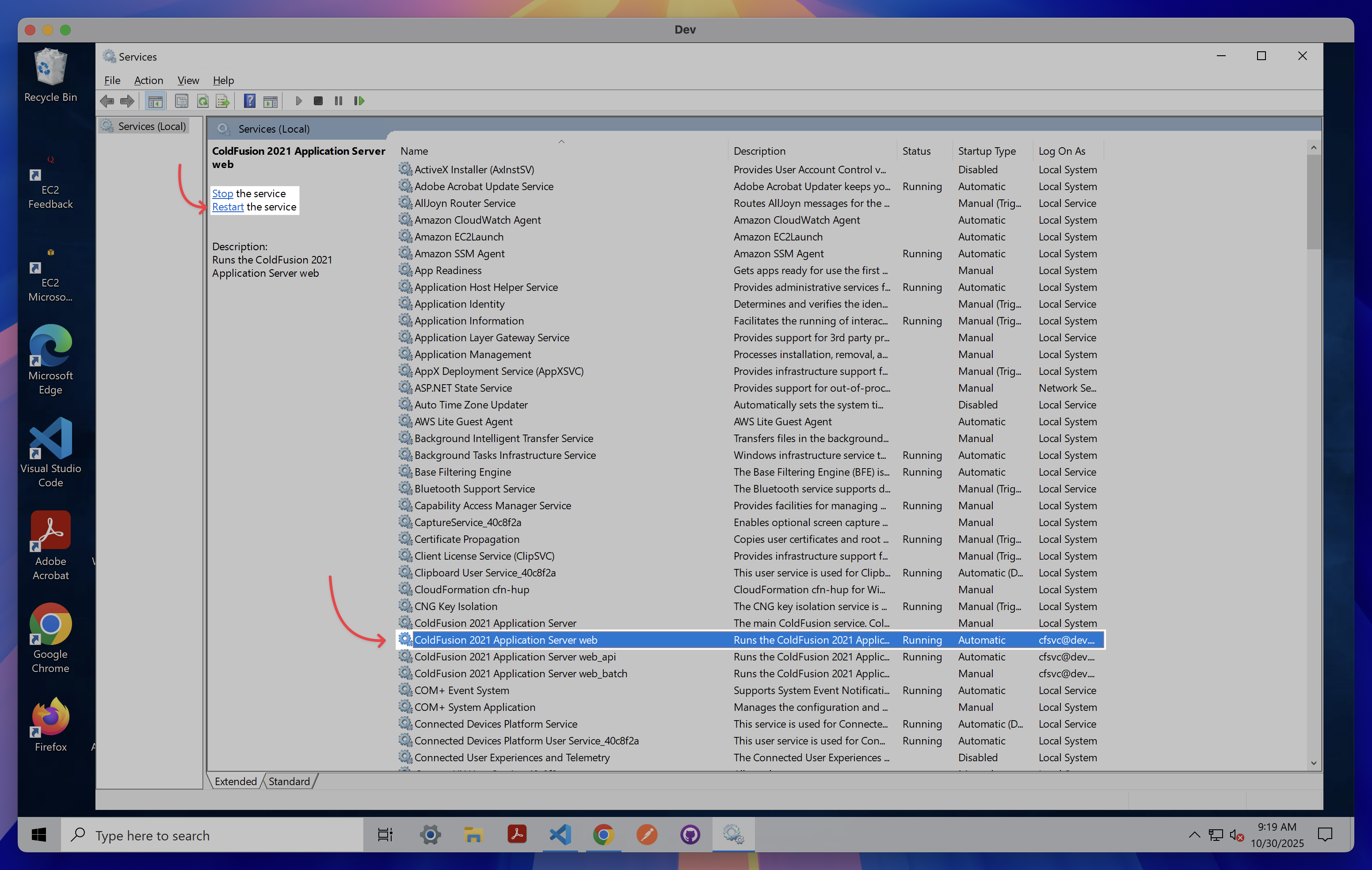 Restart ColdFusion Service